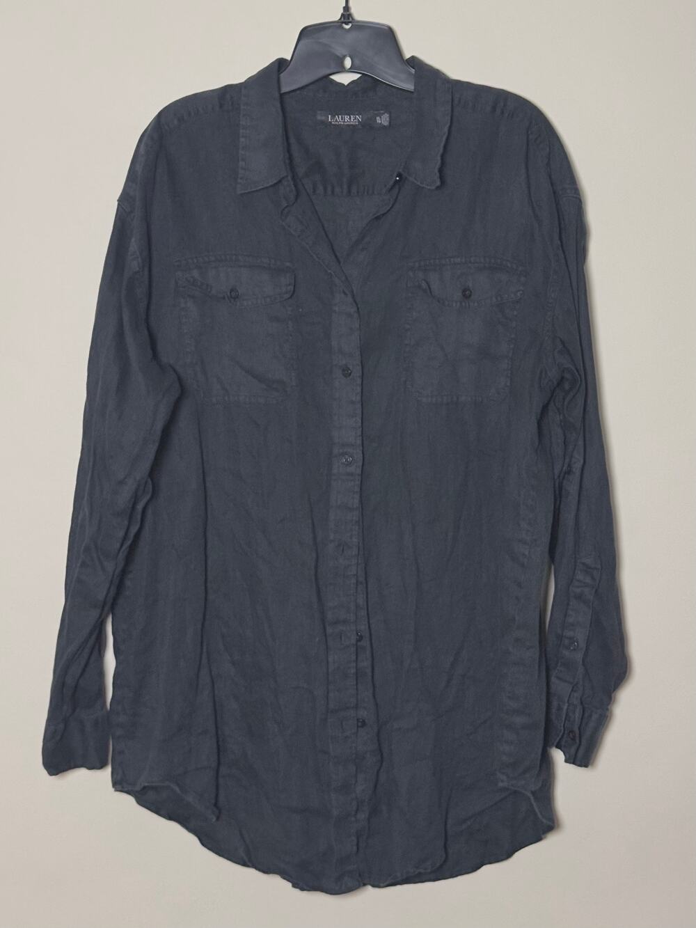 Ralph Lauren LRL Long Sleeve Linen Button Down Black XL Yachtcore Old Money